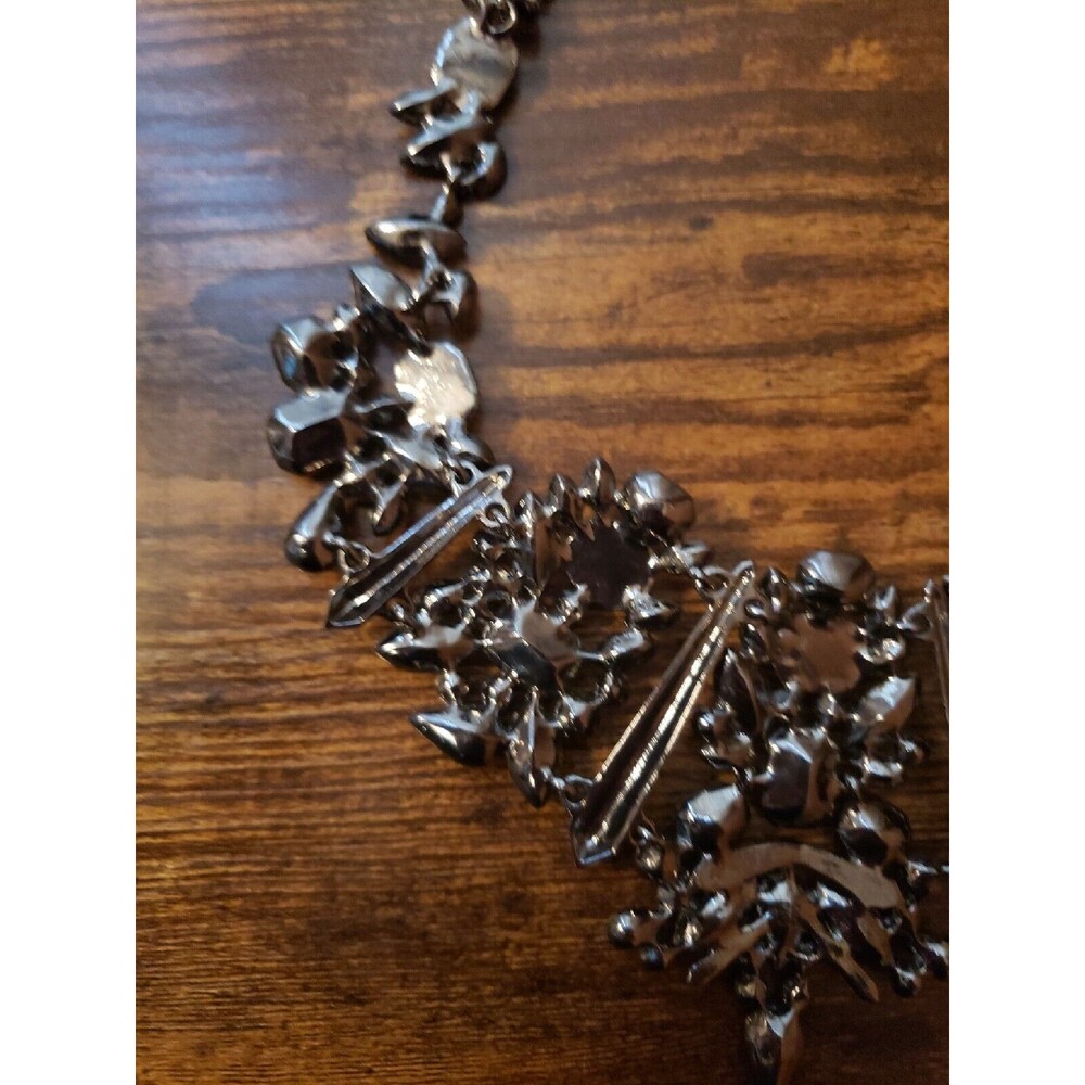 Givenchy Statement Necklace Smoky Grey Clear Rhinestone Faux Pearl Chunky Runway - Picture 15 of 16